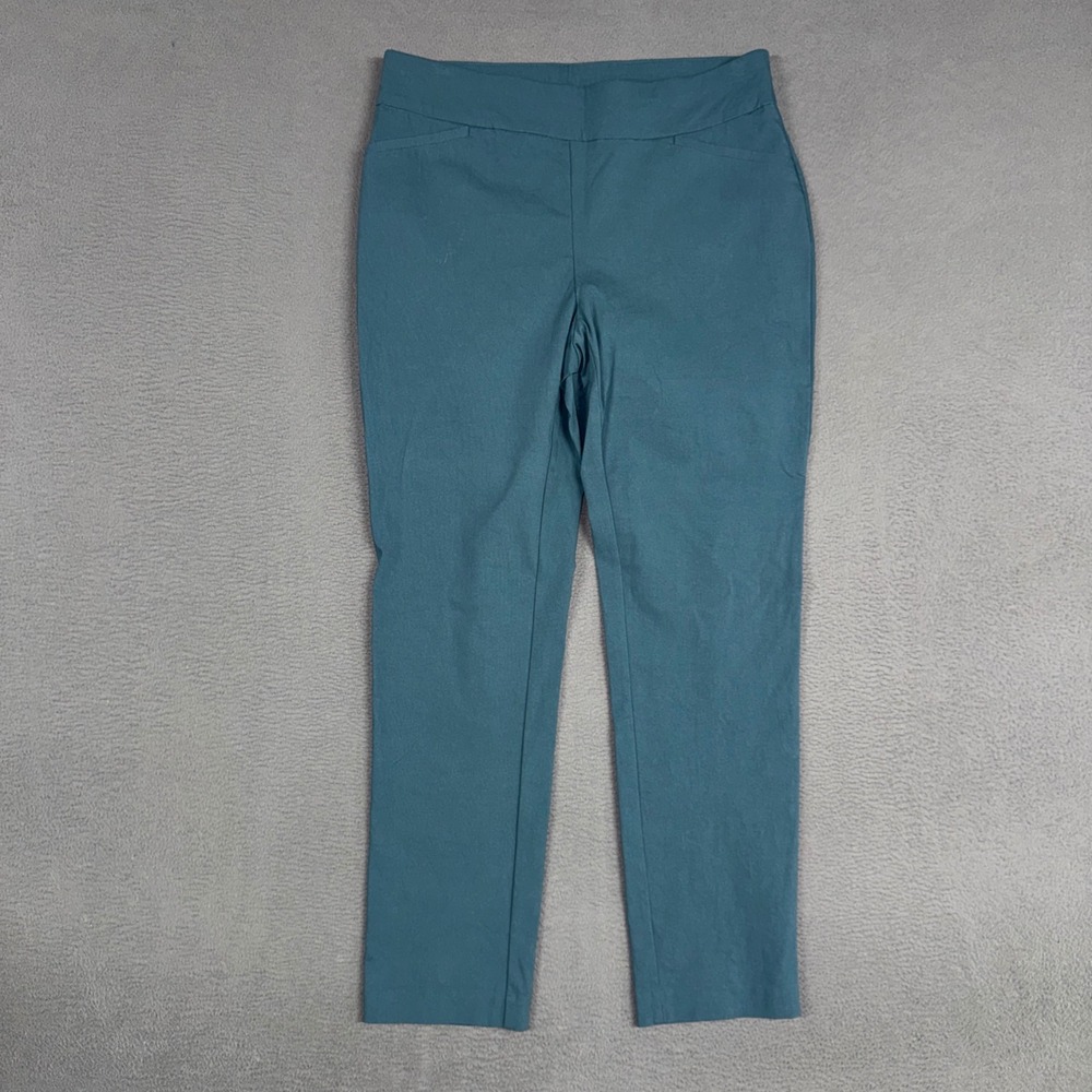 Chicos Pants Womens 1 / 8 Short Teal Blue Straight Leg Perfect Stretch Pull On